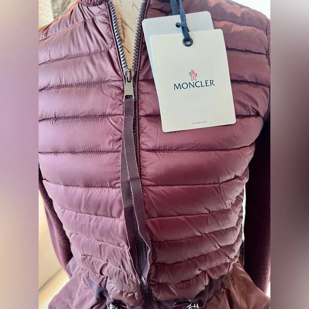 Moncler Burgundy Lightweight Puffer Cardigan Size Small - Picture 4 of 11